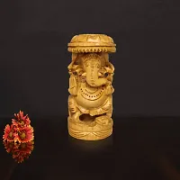 Om BhariPuri Wooden Ganesh Idol Ganesha Statue Ganeshji Murti for Home Temple Puja/Pooja (Height: 4, Medium Size)-thumb1