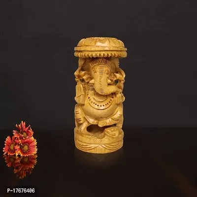 Om BhariPuri Wooden Ganesh Idol Ganesha Statue Ganeshji Murti for Home Temple Puja/Pooja (Height: 4, Medium Size)-thumb2