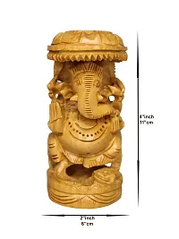 Om BhariPuri Wooden Ganesh Idol Ganesha Statue Ganeshji Murti for Home Temple Puja/Pooja (Height: 4, Medium Size)-thumb3