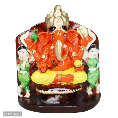 Om ssvmb9 Marble Ganesh with Riddhi Siddhi Statue for Home Pooja Siddhivinayak Murti for Home Entrance, Main Door, Car Dashboard Ganesha Idol (H x L x W:- 4 x 3.5 x 2 Inch, Multi Color)-thumb0