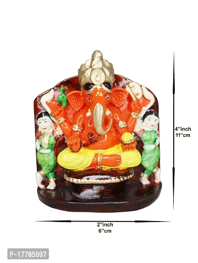 Om ssvmb9 Marble Ganesh with Riddhi Siddhi Statue for Home Pooja Siddhivinayak Murti for Home Entrance, Main Door, Car Dashboard Ganesha Idol (H x L x W:- 4 x 3.5 x 2 Inch, Multi Color)-thumb2