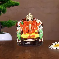 Om ssvmb9 Marble Ganesh with Riddhi Siddhi Statue for Home Pooja Siddhivinayak Murti for Home Entrance, Main Door, Car Dashboard Ganesha Idol (H x L x W:- 4 x 3.5 x 2 Inch, Multi Color)-thumb2