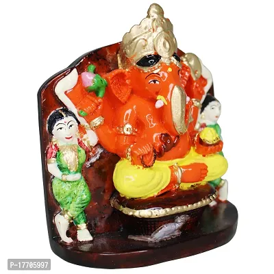 Om ssvmb9 Marble Ganesh with Riddhi Siddhi Statue for Home Pooja Siddhivinayak Murti for Home Entrance, Main Door, Car Dashboard Ganesha Idol (H x L x W:- 4 x 3.5 x 2 Inch, Multi Color)-thumb5