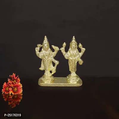 Om ssvmb9 Brass Vishnu Lakshmi Brass Idol Lord Vishnu/Laxmi Narayan Standing Murti - Handmade Statue Lakshmi/Laxmi Narayan Idol/Murti/Statue (H x L x W:- 3 x 3 x 1 Inch)-thumb2