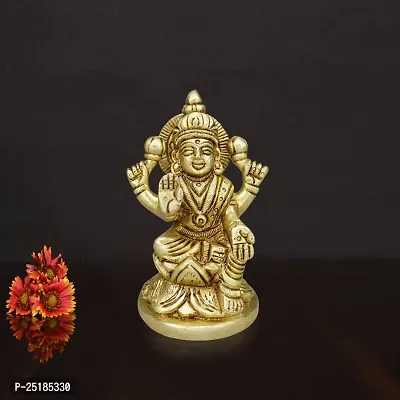 Om ssvmb9 Brass Lakshmi Idol Ashtadhatu Made Shree Laxmi MATA Murti/Statue for Home Temple Diwali Puja/Pooja Maha Laxmi Idols (H x L x W :-9 x 5 x 5 cm, Weight:- 0.364 kg, Gold Color)-thumb3