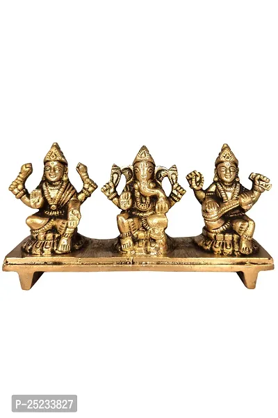 Om ssvmb9 Brass Laxmi Ganesh Saraswati Bhagwan Idol on Platform Ganpati Murti Metal Statue for Home Office Success Entrance Decor Pooja Good Luck Gift Gold Color-thumb0