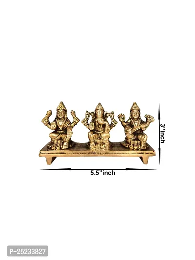 Om ssvmb9 Brass Laxmi Ganesh Saraswati Bhagwan Idol on Platform Ganpati Murti Metal Statue for Home Office Success Entrance Decor Pooja Good Luck Gift Gold Color-thumb2