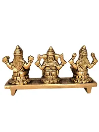 Om ssvmb9 Brass Laxmi Ganesh Saraswati Bhagwan Idol on Platform Ganpati Murti Metal Statue for Home Office Success Entrance Decor Pooja Good Luck Gift Gold Color-thumb3