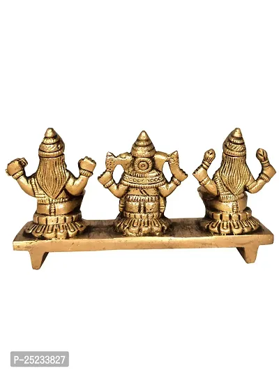 Om ssvmb9 Brass Laxmi Ganesh Saraswati Bhagwan Idol on Platform Ganpati Murti Metal Statue for Home Office Success Entrance Decor Pooja Good Luck Gift Gold Color-thumb4