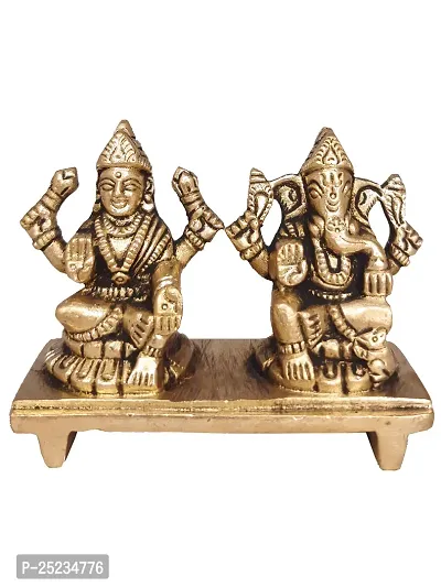 Om ssvmb9 Brass Laxmi Ganesh Bhagwan Idol Ganpati Murti Metal Statue with Sitting Laxmi Ji for Home Office Success Entrance Decor Pooja Good Luck Gift Fine Carving Gold Color-thumb0