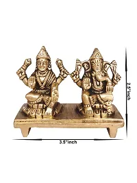 Om ssvmb9 Brass Laxmi Ganesh Bhagwan Idol Ganpati Murti Metal Statue with Sitting Laxmi Ji for Home Office Success Entrance Decor Pooja Good Luck Gift Fine Carving Gold Color-thumb1