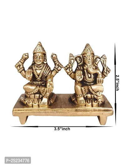 Om ssvmb9 Brass Laxmi Ganesh Bhagwan Idol Ganpati Murti Metal Statue with Sitting Laxmi Ji for Home Office Success Entrance Decor Pooja Good Luck Gift Fine Carving Gold Color-thumb2