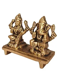 Om ssvmb9 Brass Laxmi Ganesh Bhagwan Idol Ganpati Murti Metal Statue with Sitting Laxmi Ji for Home Office Success Entrance Decor Pooja Good Luck Gift Fine Carving Gold Color-thumb3