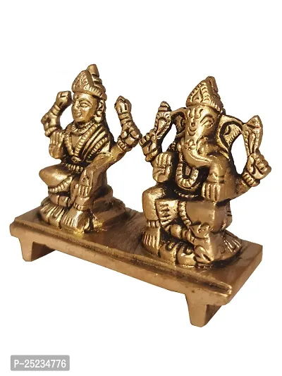 Om ssvmb9 Brass Laxmi Ganesh Bhagwan Idol Ganpati Murti Metal Statue with Sitting Laxmi Ji for Home Office Success Entrance Decor Pooja Good Luck Gift Fine Carving Gold Color-thumb4