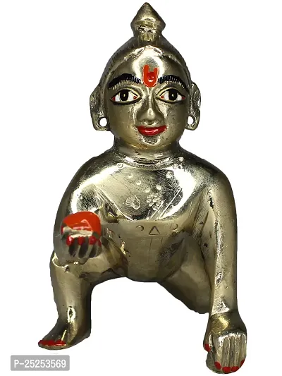 Om ssvmb9 Brass Bal Gopal/Laddu Gopal/Ladoo Gopal/Thakur Ji/Makhan Chor Idol/Krishna Idol/Murti/Statue (Heavy Peetal Murti) Janmashtami Special for Home Temple Puja 4 Inch-thumb0