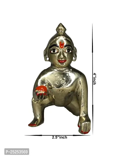 Om ssvmb9 Brass Bal Gopal/Laddu Gopal/Ladoo Gopal/Thakur Ji/Makhan Chor Idol/Krishna Idol/Murti/Statue (Heavy Peetal Murti) Janmashtami Special for Home Temple Puja 4 Inch-thumb2
