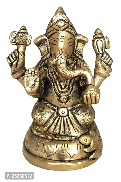 Brass Ganesha/Ganesh/Ganeshji/Ganpati Bappa Idol/Murti Panchdhatu Statue for Home Decor Puja/Pooja Temple/Mandir Showpiece Figurine Door Entrance (Size: Small, L x W x H: 2 x 3 x 4 Inch)