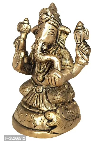 Brass Ganesha/Ganesh/Ganeshji/Ganpati Bappa Idol/Murti Panchdhatu Statue for Home Decor Puja/Pooja Temple/Mandir Showpiece Figurine Door Entrance (Size: Small, L x W x H: 2 x 3 x 4 Inch)-thumb5