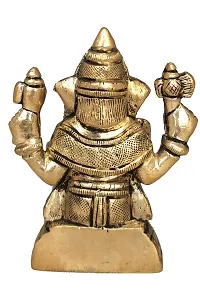 Brass Ganesha/Ganesh/Ganeshji/Ganpati Bappa Idol/Murti Panchdhatu Statue for Home Decor Puja/Pooja Temple/Mandir Showpiece Figurine Door Entrance (Size: Small, L x W x H: 2 x 3 x 4 Inch)-thumb1