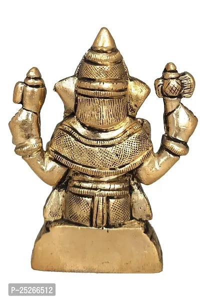 Brass Ganesha/Ganesh/Ganeshji/Ganpati Bappa Idol/Murti Panchdhatu Statue for Home Decor Puja/Pooja Temple/Mandir Showpiece Figurine Door Entrance (Size: Small, L x W x H: 2 x 3 x 4 Inch)-thumb2