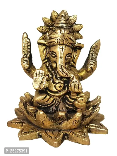 Om ssvmb9 Brass Ganesh/Ganesha/Ganesh ji/Ganpati Bappa Panchdhatu Idol/Murti/Statue for Home Temple Puja/Pooja, Good Luck, Success and Prosperity (Size: Small, L x W x H:- 2 x 2 x 3 Inch)-thumb0