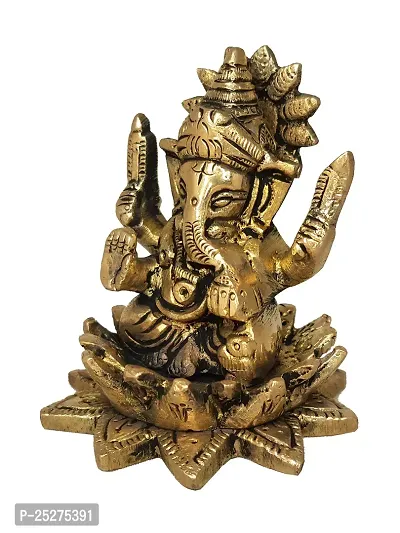 Om ssvmb9 Brass Ganesh/Ganesha/Ganesh ji/Ganpati Bappa Panchdhatu Idol/Murti/Statue for Home Temple Puja/Pooja, Good Luck, Success and Prosperity (Size: Small, L x W x H:- 2 x 2 x 3 Inch)-thumb4