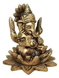 Om ssvmb9 Brass Ganesh/Ganesha/Ganesh ji/Ganpati Bappa Panchdhatu Idol/Murti/Statue for Home Temple Puja/Pooja, Good Luck, Success and Prosperity (Size: Small, L x W x H:- 2 x 2 x 3 Inch)-thumb4