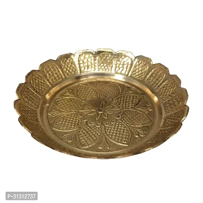 Om ssvmb9 Handmade Pure Brass Puja Thali with Flower Embossed Design Pooja Plate