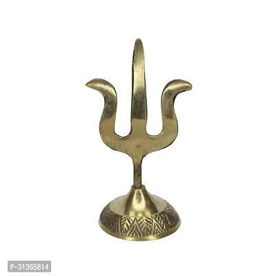 Om ssvmb9 Traditional Trishul (Trident) Damru with Stand Brass Statue for Car Dashboard/Puja Ghar, Temple-thumb0