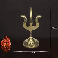 Om ssvmb9 Traditional Trishul (Trident) Damru with Stand Brass Statue for Car Dashboard/Puja Ghar, Temple-thumb1