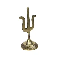 Om ssvmb9 Traditional Trishul (Trident) Damru with Stand Brass Statue for Car Dashboard/Puja Ghar, Temple-thumb2