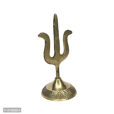 Om ssvmb9 Traditional Trishul (Trident) Damru with Stand Brass Statue for Car Dashboard/Puja Ghar, Temple-thumb3