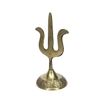 Om ssvmb9 Traditional Trishul (Trident) Damru with Stand Brass Statue for Car Dashboard/Puja Ghar, Temple-thumb3