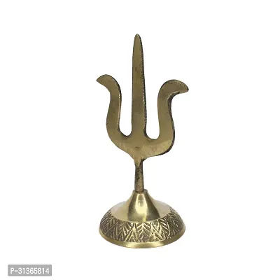 Om ssvmb9 Traditional Trishul (Trident) Damru with Stand Brass Statue for Car Dashboard/Puja Ghar, Temple-thumb4