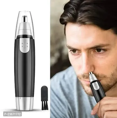 Battery-Operated Dual-edge Blades Waterproof Painless Nose and Ear Hair Trimmer 120 min Runtime 0 Length Settings  (Black)-thumb0