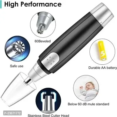 Battery-Operated Dual-edge Blades Waterproof Painless Nose and Ear Hair Trimmer 120 min Runtime 0 Length Settings  (Black)-thumb3