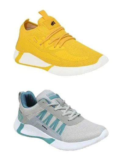 FOOT STAIR Men's Fabric PVC Sports Walking Shoe | | UK(FIT-02 Yellow+FIT-01 Grey/Turq CCOMBO-7