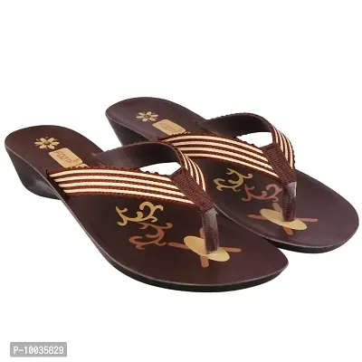 FOOT STAIR Women's Basic Flip-Flops for Casual Wear (Brown)-thumb0