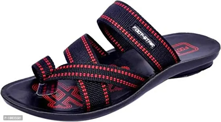 Creation Garg Men's Black-Red Sandal Slides|Walkers|Slippers|Footstairs|Footwears(Size-8)-thumb4