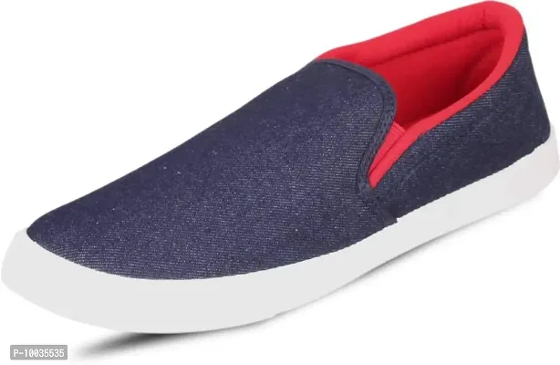 Creation Garg Men's Pilot Denim Blue & Red Casual Shoes (Size: 6)