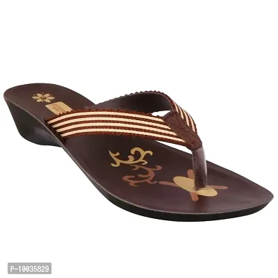 FOOT STAIR Women's Basic Flip-Flops for Casual Wear (Brown)-thumb2