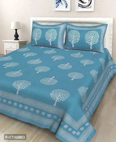 GULABI BAZAR 104 TC Cotton Double Jaipuri Prints Flat Bedsheet-thumb0