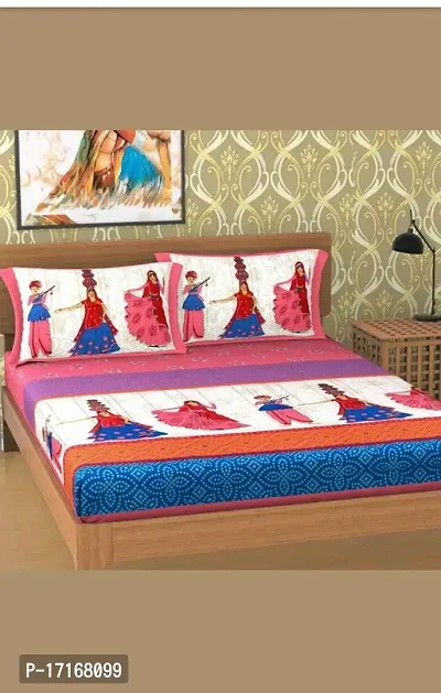 GULABI BAZAR 104 TC Cotton Double Jaipuri Prints Flat Bedsheet-thumb0