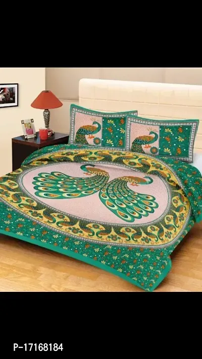 GULABI BAZAR 104 TC Cotton Double Jaipuri Prints Flat Bedsheet-thumb0