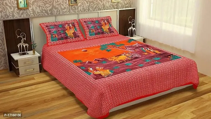 GULABI BAZAR 104 TC Cotton Double Jaipuri Prints Flat Bedsheet