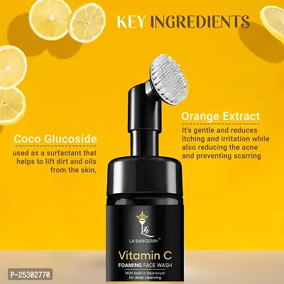 Labangerry Vitamin C Face Wash with Foaming Silicone Cleanser Brush Powered by Vitamin C  Orange - 150ml-thumb2