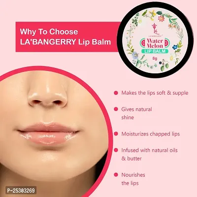 LA'BANGERRY 2 Pack Watermelon Lip Balm For Dry, Cracked  Chapped Lips - Hydrating And Moisturizing Coconut Oil, Vitamin E And Shea Butter Lip Gloss - Helps Lips To Stay Hydrated Removes Dead-Skin  For Men And Women (Pack - 2, Each 8g)-thumb2