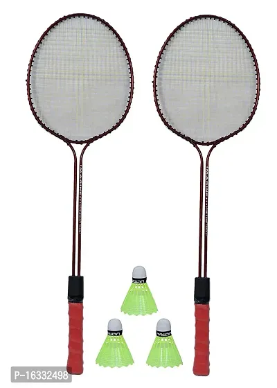 PAULreg;  PS-22 Iron Double Shaft Badminton Racquets Set of 2 Piece with 3 Piece Platic Shuttle-thumb0