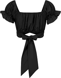 A.S Enterprises Womens Cotton Blend Summer Off Shoulder Crop Tops Ruffles Lantern Sleeve Tie Back Blouse Shirt Fancy Smooth Fabric Western Top-thumb3