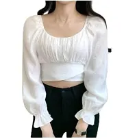 Women's Casual Slim Fit Crop Tops Tunic Tops Puff Sleeve Blouses Summer/Spring Rib Pleated Cotton Blend Crop Top-thumb2